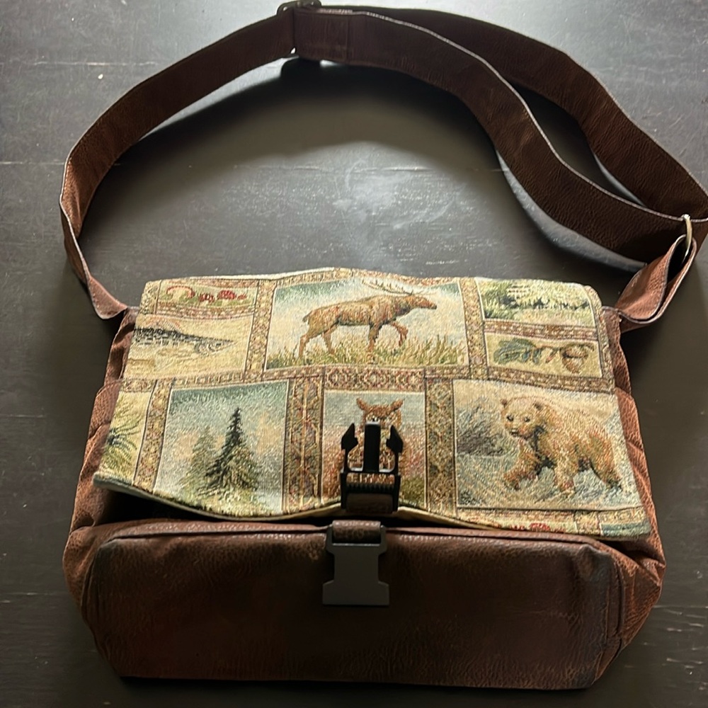 Toby Weston messenger type bag with tapestry front.